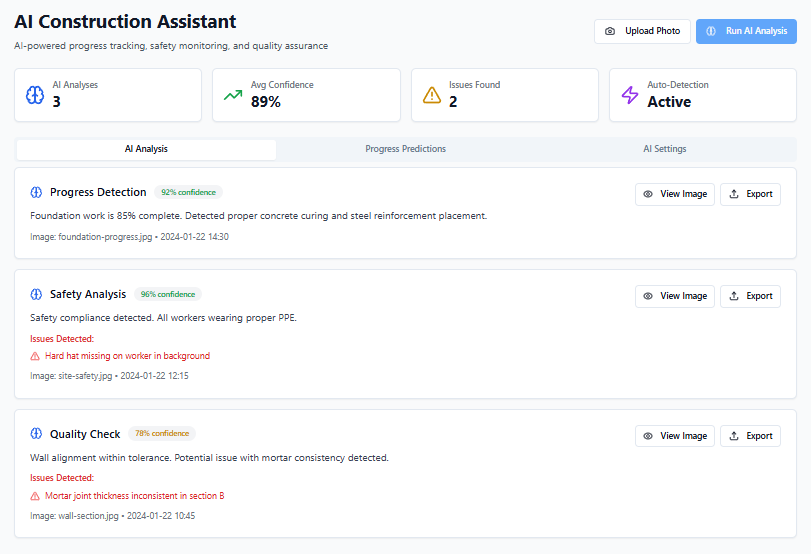 AI Construction Assistant Dashboard