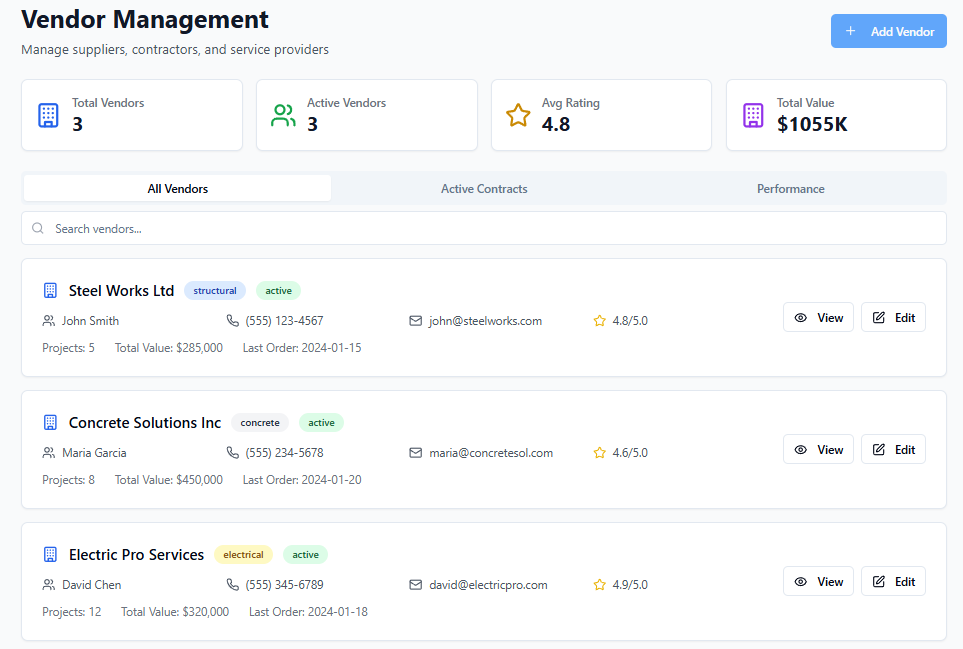 Vendor Management Dashboard